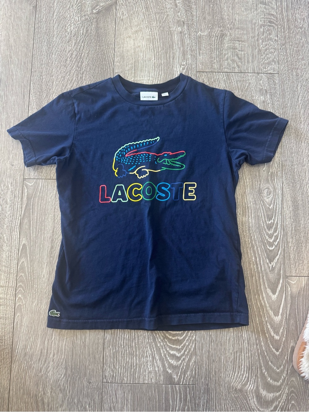 Lacoste Navy Short Sleeve Tee with Neon Croc & Logo